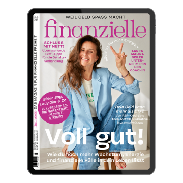 Anischt der aktuellen Ausgabe der Zeitschrift Finanzielle auf einem Tablet