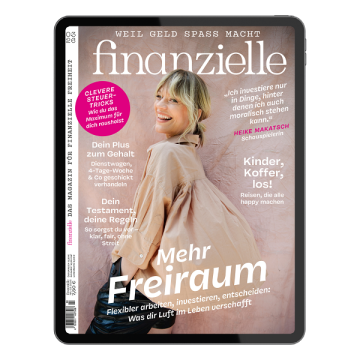 Ansicht der aktuellen Ausgabe der Zeitschrift Finanzielle auf einem Tablet