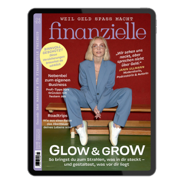 Ansicht der aktuellen Ausgabe der Zeitschrift Finanzielle auf einem Tablet